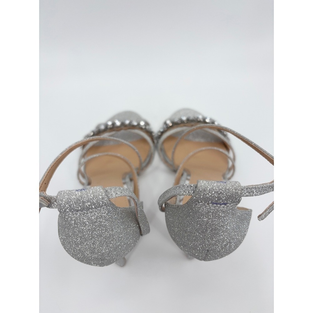 B40 Badgley Mischka Gisele Sandals 7.5 Silver Glitter Embellished Strappy - Picture 9 of 14